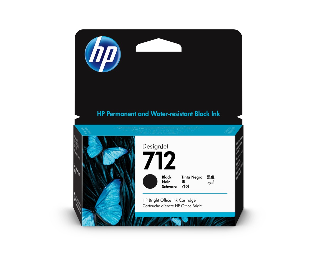 HP 712 black 38ml ink cartridge for precision technical printing