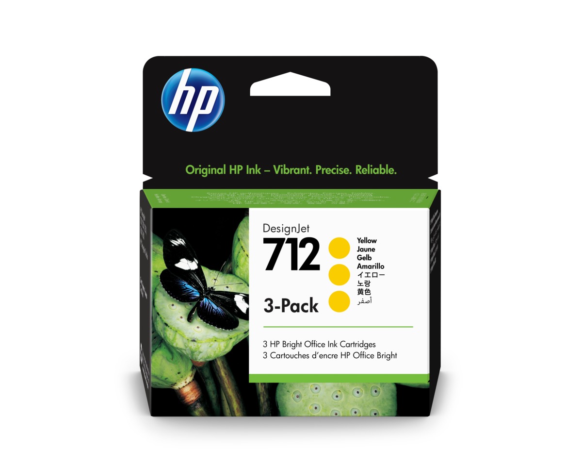 HP 712 yellow 3-pack 29ml ink cartridges for CAD printing
